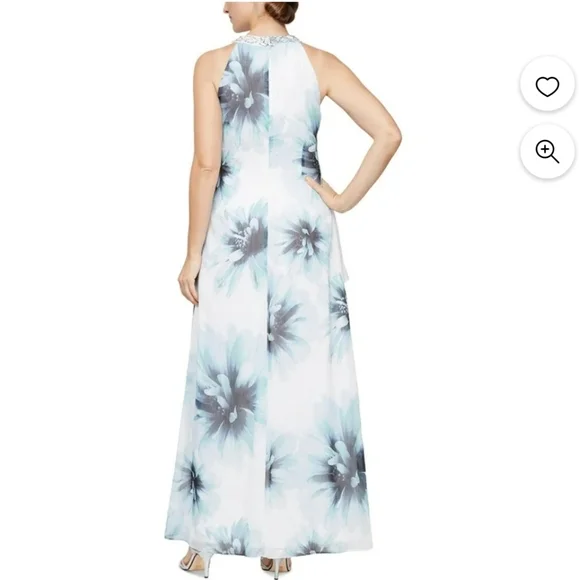 SLNY Printed Tulip Maxi Dress Style 9171810. Size 14. Color: Ivory Mult - Picture 6 of 8